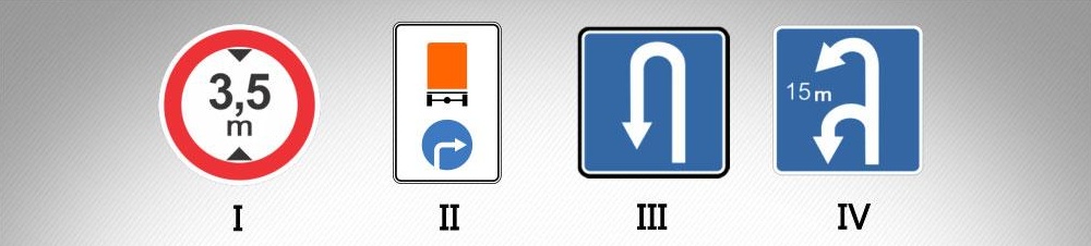 მოცემული საგზაო ნიშნებიდან რომელი მიუთითებს სახიფათო ტვირთის გადამზიდი სატრანსპორტო საშუალებით ნებადართულ მოძრაობის მიმართულებას?