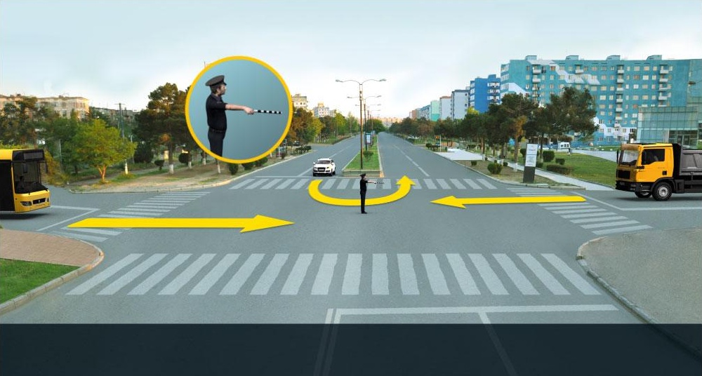 Which of the vehicle drivers is allowed to proceed to the arrow direction at this signal of traffic controller?