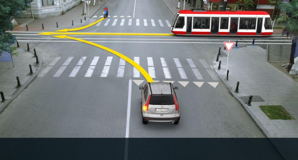 In what sequence should the vehicles pass the intersection when driving to the arrow direction?