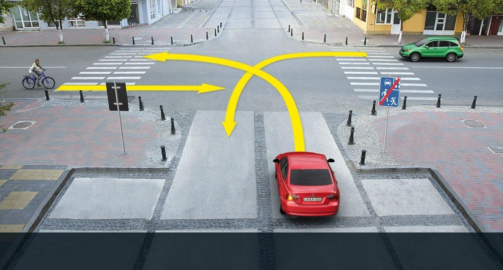 In what sequence should the vehicles pass the intersection when driving to the arrow direction?