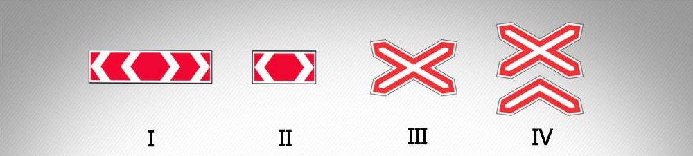 მოცემული საგზაო ნიშნებიდან რომელი აფრთხილებს ორი ან მეტი ლიანდაგიანი რკინიგზის უშლაგბაუმო გადასასვლელთან მიახლოების შესახებ?