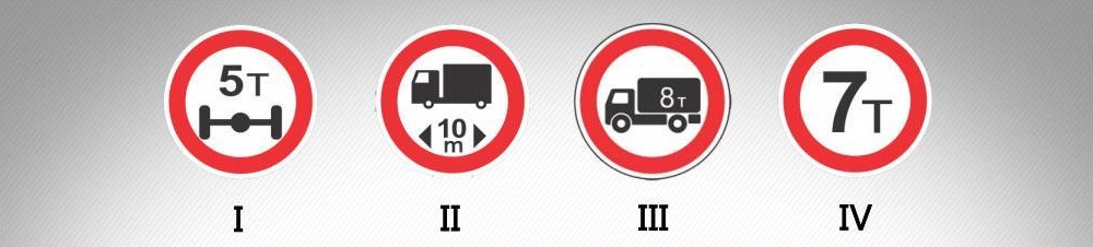 მოცემული საგზაო ნიშნებიდან რომელი კრძალავს ყველა იმ სატრანსპორტო საშუალებით, აგრეთვე სატრანსპორტო საშუალებათა შემადგენლობებით მოძრაობას, რომელთა ნებადართული მაქსიმალური მასა აღემატება ნიშანზე აღნიშნულ ნებადართული მაქსიმალური მასის ზღვარს?